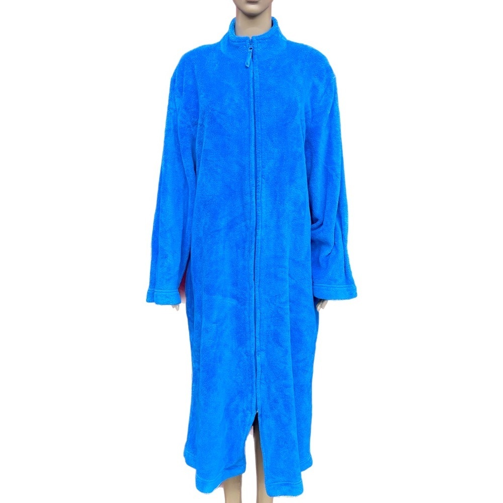 VTG adonna Cookie Monster Blue Dressing Gown/Lounge Dress Full Zip Robe Large